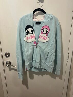 tokidoki Light Aqua Zip Hoodie with Cute Character Pals